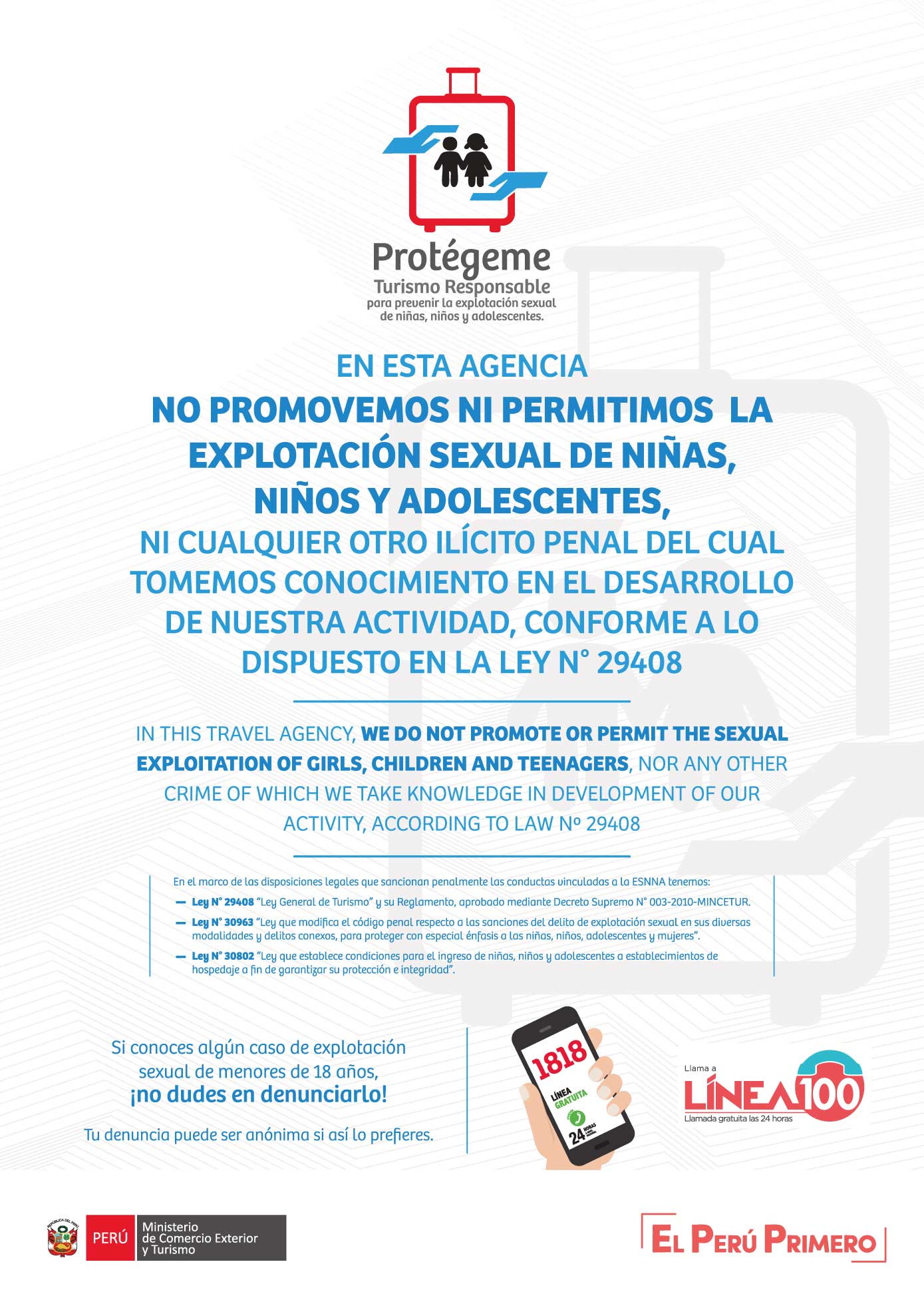 Protégeme – Turismo Responsable: No promovemos ni permitimos la explotación sexual de niñas, niños y adolescentes